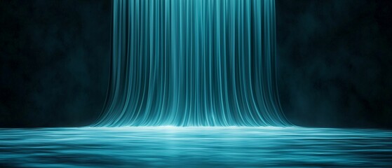 Poster - Blockchain technology and financial infrastructure. A tranquil waterfall cascades down, illuminated by a soft blue light, creating a serene and calming atmosphere.