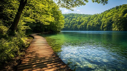 Poster - Calm waters reflecting greenery serene lake nature photography tranquil environment scenic view peaceful escape