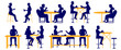 © Siberian Art - Outdoor or indoor cafeteria visitors silhouettes set. Man and woman alone or with friends drinking aroma beverage enjoying coffee break and rest vector illustration