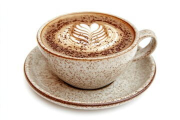 Poster - A beautifully crafted cup of coffee with latte art, served on a matching saucer.