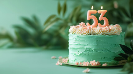 Wall Mural - Elegant mint green birthday cake with candles number 53