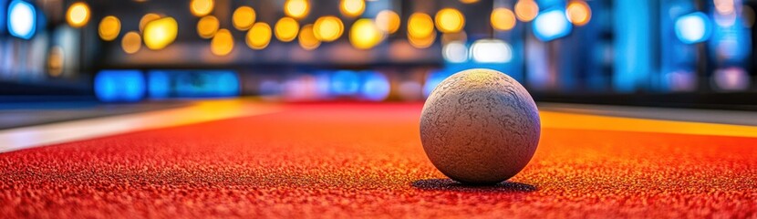 Poster - A close-up of a bowling ball on a vibrant, illuminated bowling lane.