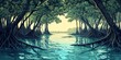 © StockKing - Mangrove forest transformed into a retro panorama style, showcasing the beauty of mangrove ecosystems in a unique and artistic presentation that highlights the tranquility of nature.