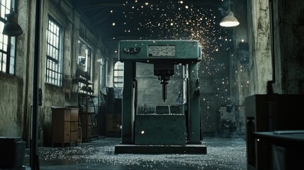 Poster - Industrial Metalworking Machine Sparks Fly In Factory