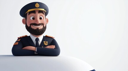 Aufkleber - A cheerful animated character in a pilot uniform, smiling and leaning on an aircraft.