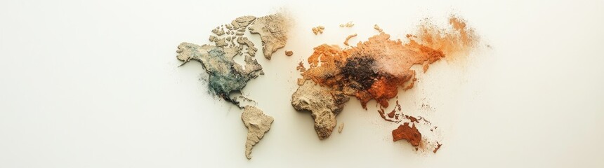 Poster - A textured world map created with earthy materials, symbolizing global connection.
