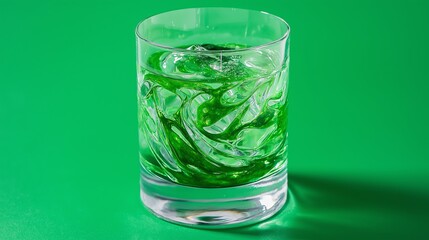 Poster - A fresh green smoothie in a clear glass with vibrant spirulina swirls