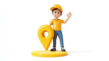 Aufkleber - A cheerful cartoon character holding a yellow location pin, symbolizing navigation or mapping.