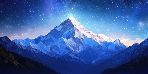 Wall Mural - Majestic Himalaya mountain under a starry night sky creates a breathtaking view. The Himalaya mountain stands tall and serene, illuminated by the countless stars in the night time backdrop.