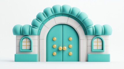 Aufkleber - A whimsical, stylized building with a curved roof and decorative doors and windows.