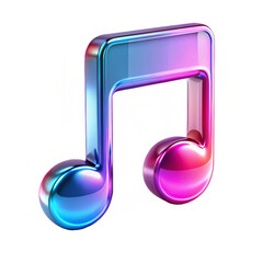 3D music notes featuring blue, pink, and purple pastel gradient colors, and a slightly iridescent, reflective surface on a transparent background.