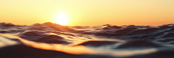 Poster - A stunning sunset casts golden and orange tones across the tranquil ocean waters, creating a peaceful atmosphere for reflection at dusk. Generative AI