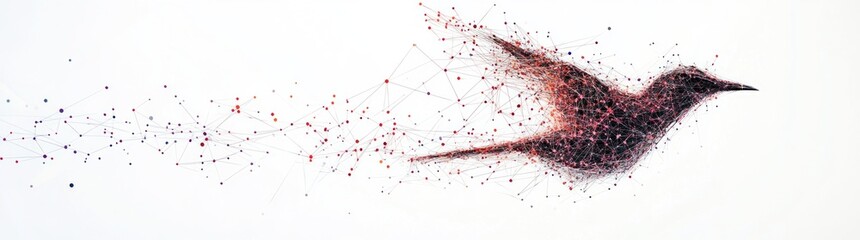 Poster - Abstract representation of a bird in flight, composed of colorful dots and lines.