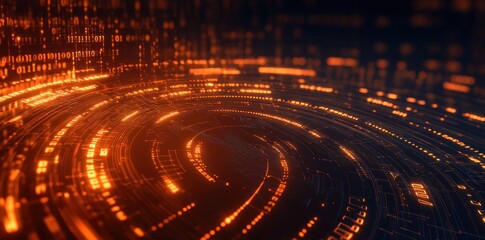 Aufkleber - Abstract digital swirl of glowing orange and black lines representing data flow.