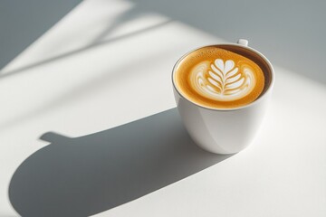 Poster - A beautifully crafted latte with a leaf design, resting on a minimalist surface.
