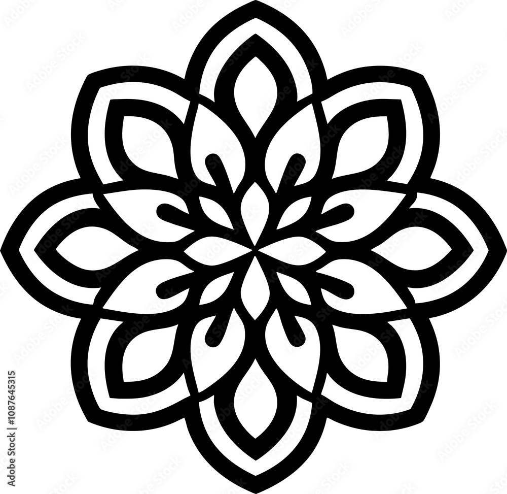 Mandala Flower Design for Coloring Page in Black and White - PNG Format ...