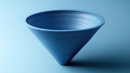 Poster - A 3D-rendered blue cone-shaped object with concentric grooves on a soft gradient background.