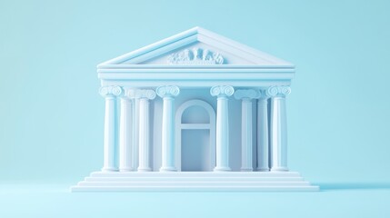 Poster - A minimalist white building with columns, resembling a classical structure.