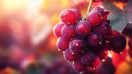 Aufkleber - Ripe Grapes Covered in Dew Illuminated by the Morning Sun in a Picturesque Vineyard : Generative AI