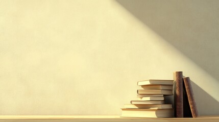 Poster - Stack of Books Against a Light Beige Wall