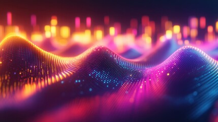 Wall Mural - Abstract Colorful Data Wave Digital Neon Particle Landscape