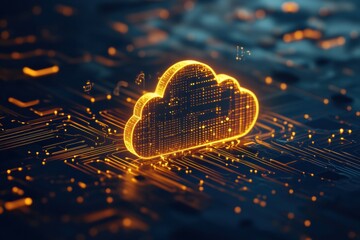 Aufkleber - The glowing cloud icon hovers over a detailed circuit board, symbolizing technology and data connectivity in a modern digital world. Generative AI