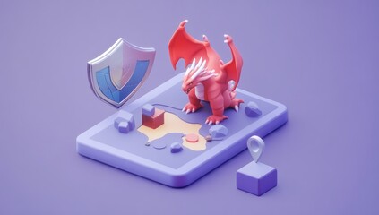 Poster - A stylized dragon and shield on a digital platform, representing gaming or security themes.