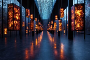Poster - A magical library where adults are studying glowing books that float in mid-air, with shimmering light illuminating the space