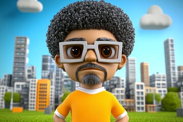 Poster - A pixel art character with an afro hairstyle, set in a retro game environment with vibrant and nostalgic colors