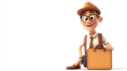 Poster - A cheerful cartoon character in a suit, holding a briefcase and smiling.