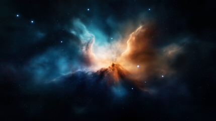 Wall Mural - colorful cosmic nebula in deep space with vibrant blue and orange clouds and glowing stars surroundi
