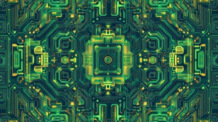 Poster - Abstract Green And Gold Circuit Board Design