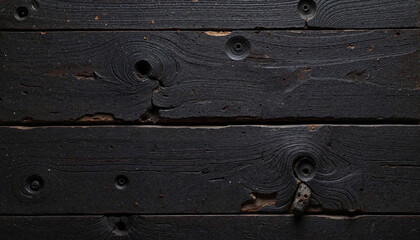 Wall Mural - Dark weathered wooden planks with intricate textures and natural imperfections on a rustic surface