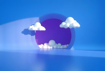 blue background with white clouds flying. 3d render