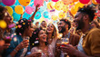 © abu - A vibrant party with friends celebrating with confetti and balloons, focused on joy and drinks.
