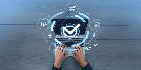 Poster - Digital Approval Concept with Laptop and Checkmark Icon.