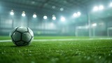 A soft haze envelops the indoor soccer field adding to the intensity of the game.