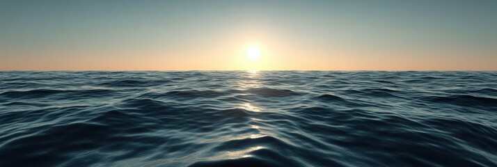 Aufkleber - A warm sunset casts golden light over the vast ocean, creating a peaceful atmosphere with gentle ripples. Generative AI