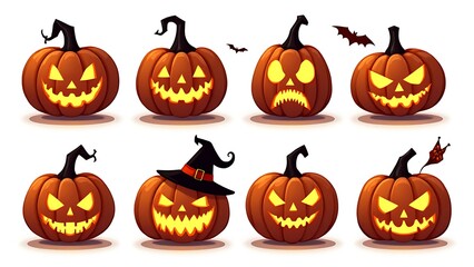 Poster - A collection of spooky jack o lantern silhouette icons with scary and creepy expressions in an October horror vector clip art set.