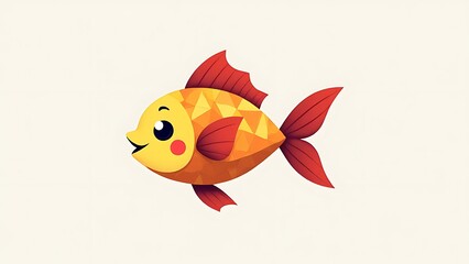 Aufkleber - A flat vector SVG logo of a cute kawaii fish on a simple geometric mosaic print on demand design.