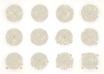 Aufkleber - A set of editable maps and vector logos featuring topographic lines, tree rings, and circular grids with various stroke styles and backgrounds.