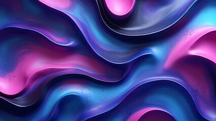Poster - A vibrant abstract background features shiny glossy shapes and curved lines in a mesmerizing palette of blue, pink, purple, black, and white.