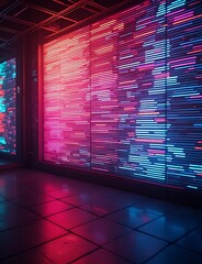 Poster - digital abstract geometric background with a modern art concept involving a bright and colorful test screen affected by glitch noise and texture.