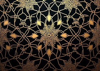 Aufkleber - Geometric Islamic pattern in beige and gold on dark background, ideal for luxurious oriental design projects of high sophistication.