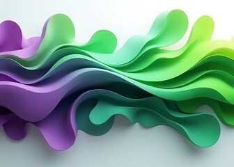 Aufkleber - Green and purple abstract shapes with glossy finish create depth and texture in a vibrant horizontal element for parties or presentations.