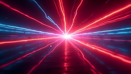 Poster - Light bursts in sharp neon colors, creating abstract patterns with depth that add a vertical element to presentations and professional settings.