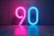 © Tetyana - 3d neon light number 90 glowing in the dark with pink and blue colors