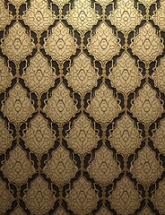 Poster - Luxurious gold Islamic vignette pattern with beige and dark geometric arabesque background for wallpaper and textile design.