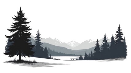 Poster - Silhouette spruce line drawings are used for architecture and landscape design featuring vector isolated illustrations with a side view focus.