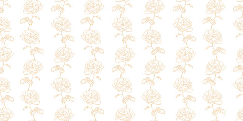 Poster - Vintage line art rose seamless repeat vector pattern, pastel flower background, floral wallpaper design